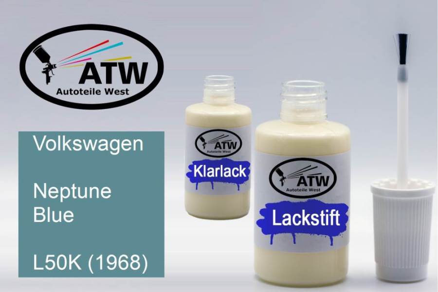 Volkswagen, Neptune Blue, L50K (1968): 20ml Lackstift + 20ml Klarlack - Set, von ATW Autoteile West.